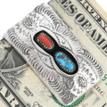 Dressy Turquoise Money Clip Hammered Navajo Patterns 42958