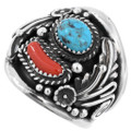 Turquoise Coral Navajo Ring 43492