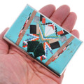 Native American Inspired Geometric Gemstone Inlay Business Card Case 43536