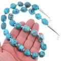 Beaded Navajo Natural Turquoise Necklace Sterling Silver Ends 43568