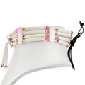 Pink Aurora Glass Bead Tribal Bone Choker with Leather Tie Off Ends 43669