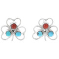Turquoise Coral Sterling Silver Clover Leaf Earrings 43751