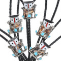 Turquoise Shell Coral Inlay Owl Bolo Ties 43758