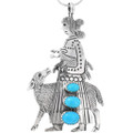Vintage Navajo Storyteller Turquoise Pendant with Chain 43991