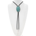 Navajo Made Sterling Silver Bisbee II Turquoise Bolo Tie 43992