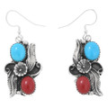 Navajo Sterling Silver Coral Turquoise Earrings 44145
