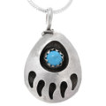 Turquoise Native American Bear Paw Silver Pendant