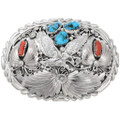 Turquoise Coral Sterling Silver Eagle Belt Buckle 44312