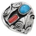 Turquoise Coral Sterling Silver Navajo Ring 44323