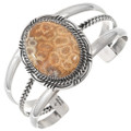 Navajo Sterling Silver Fossilized Coral Cuff Bracelet 44304