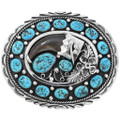 Natural Turquoise Native American Bear Claw Belt Buckle 44354