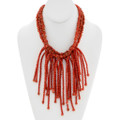 Natural Mediterranean Coral Nugget Three Strand Chandelier Necklace 44384