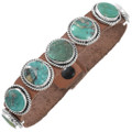 Navajo Sterling Silver Turquoise Leather Bracelet 44396