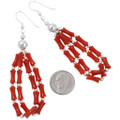 Hand Beaded Red Coral Earrings Sterling Silver Accents 44419