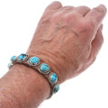 Sterling Silver Blue Turquoise Bracelet Leather Cuff 44432