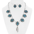 Natural Turquoise Sterling Silver Feather Necklace Set 44448