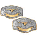 Gold Longhorn Belt Buckle Engraved Scrolling 44450