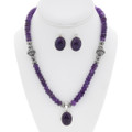 Beaded Pendant Amethyst Necklace Earrings Set 44505