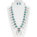 Navajo Sterling Silver Turquoise Squash Blossom Necklace 44508