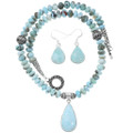 Sterling Silver Beaded Larimar Necklace Earrings Set 44532