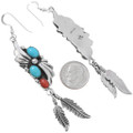 Navajo Coral Turquoise Feather Dangle Earrings 44568