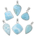 Natural Larimar Silver Pendants Set of 6 Wholesale Lot 44621