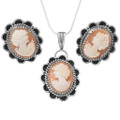 Conch Shell Cameo Pendant Earrings Matching Set 44644