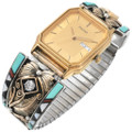Vintage Zuni Inlaid Gold Turquoise Mens Watch 44645