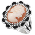 Hand Carved Shell Cameo Sterling Silver Ring 44654