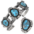 Old Pawn Bisbee Turquoise Navajo Bracelet Ring Set 44664