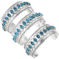 Kingman Turquoise Bracelet Navajo Pattern Sterling Silver Cuff 44678