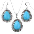 Sleeping Beauty Turquoise Silver Teardrop Earrings Pendant Set 44691