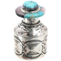 Vintage Sterling Turquoise Inlaid Miniature Navajo Pottery Jar by Ed Kee 0222