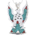 Navajo Turquoise Coral Thunderbird Pendant 44728