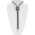 Sterling Silver Buffalo Skull Navajo Turquoise Bolo Tie 44746