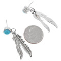 Navajo Made Silver Feather Dangle Turquoise Earrings Artist Ronnie Lee 44784