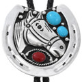 Native American Turquoise Sterling Silver Horseshoe Bolo Tie 44817