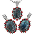 Bisbee Turquoise Coral Navajo Sterling Silver Pendant 44887