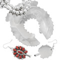 Hand Made Silver Squash Blossom Coral Cluster Necklace Set 44963