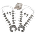 White Buffalo Alabaster Hand Cut Stones Squash Blossom Necklace Earrings Set 44981