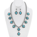 Sterling Silver Navajo Turquoise Necklace Earrings Set 46011