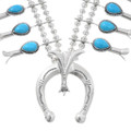 Turquoise Sterling Silver Navajo Squash Blossom Necklace 46012
