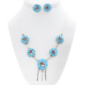 Sleeping Beauty Turquoise Inlay Zia Sunface Necklace Earrings Set 46152