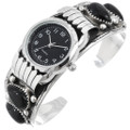 Native American Sterling Silver Black Onyx Watch Bracelet 46157