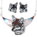 Zuni Gemstone Inlay Fox Necklace Matching Earrings Set 46174