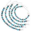 Adjustable Beaded Turquoise Tennis Bracelet Antiqued Silver Beads 46243