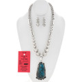 Vintage Morenci Turquoise Pendant Sterling Silver Necklace Set 46245