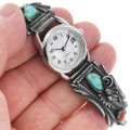 Navajo Sterling Silver Vintage Coral Turquoise Nugget Watch 46260