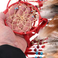 Red Dreamcatcher Genuine Leather Feathers Navajo Artist Mae Stone 46290