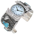 Navajo Vintage Turquoise Sterling Mens Floral Watch Cuff 46395